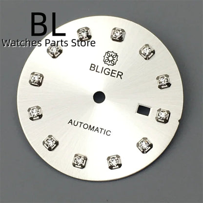 BLIGER 24.5mm Watch Dial Hand Set Sunburst Gray Rose White Mother Pearl Dial Roman Diamond Index Fit NH05 Movement Women Watches