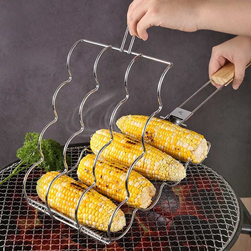 2025 New Foldable outdoor BBQ corn grill with multifunctional corn mesh clip and portable corn grill clip