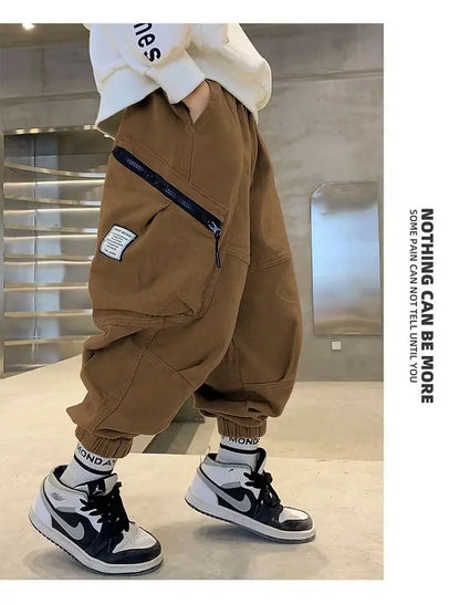 Boys Spring Autumn Children's Clothing Cargo Pants Children's Casual Large Size Sweatpants Boys Fashion Fake Zippers Cargo Pants
