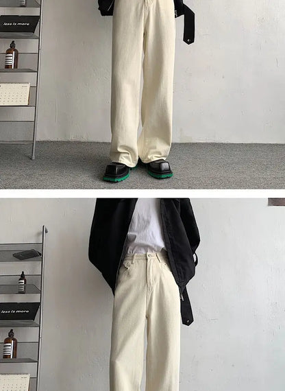 Baggy Beige Jeans Men Fashion Casual Oversized Wide Leg Jeans Men Streetwear Korean Loose Straight Denim Pants Mens Trousers