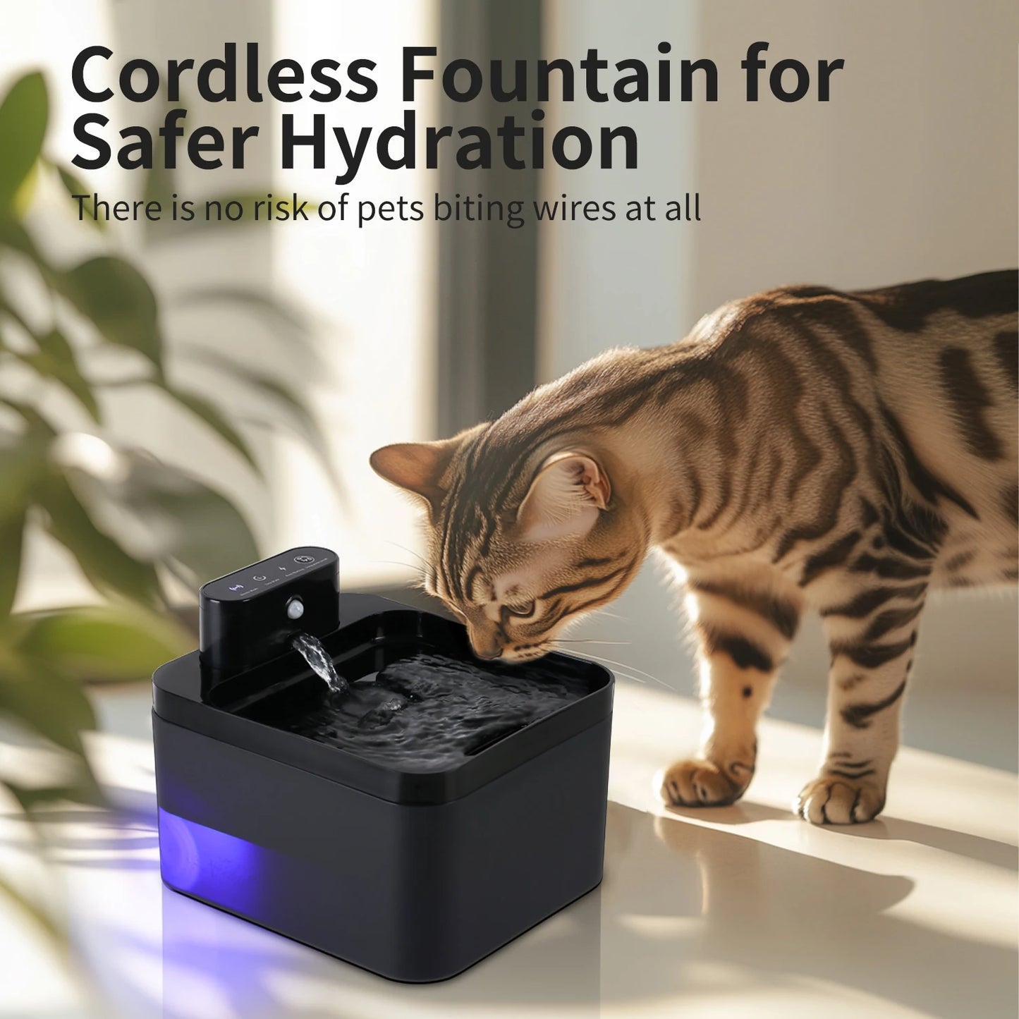 2.2LCat Water Fountain Battery & Sensor 2 in 1 Drinking Fountain For Cats Dog Drinker Wireless Pet Water Dispenser Accessories