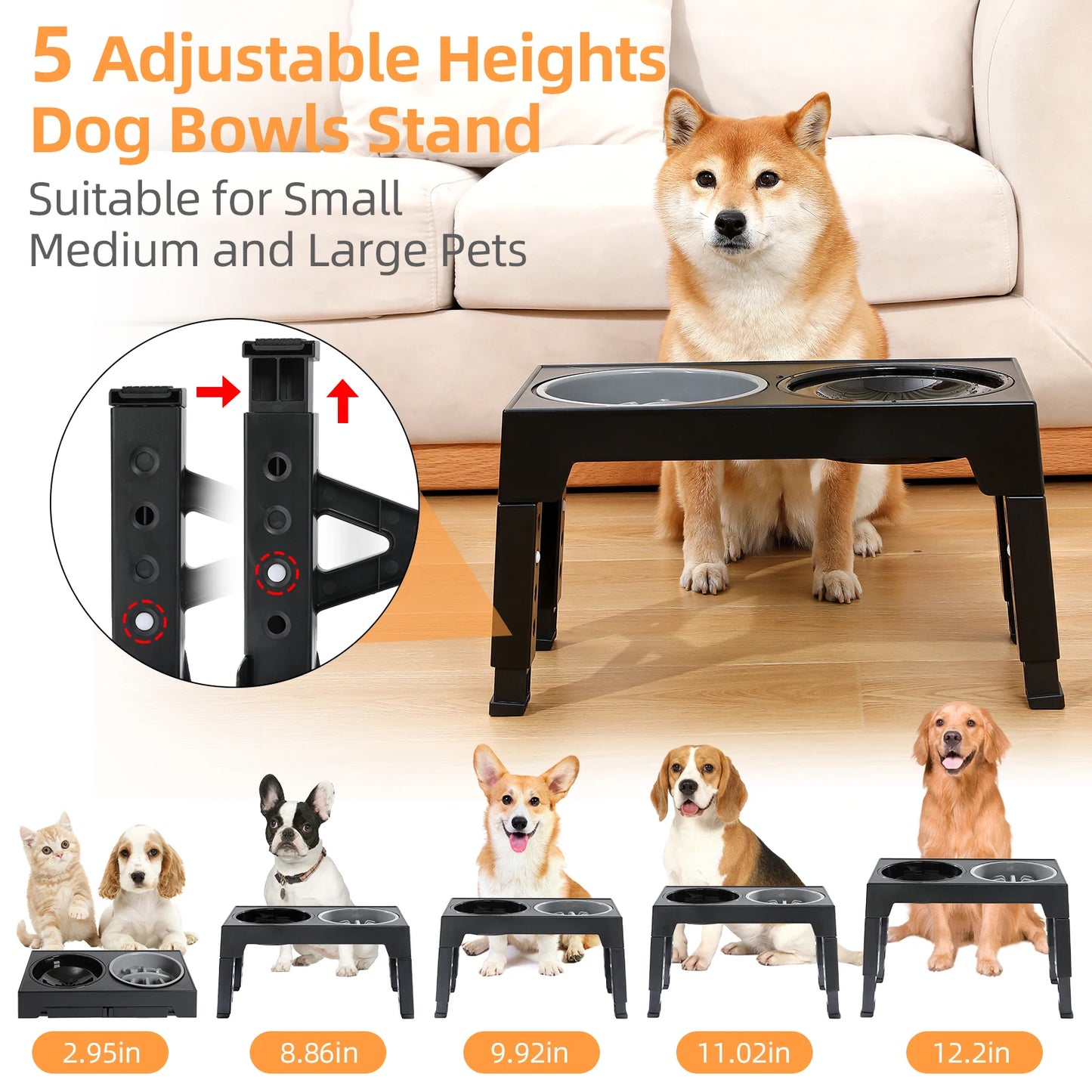 5-speed adjustable lifting dog bowl rack floating bowl slow food bowl suitable for small medium and large pets