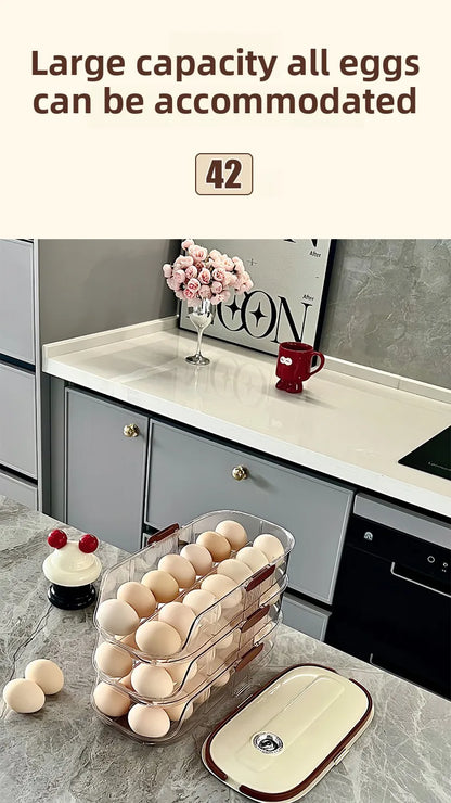 Smart Egg Storage Box - Slide-Out Drawer & Gravity Roller Design with Hidden Handle, Stackable Fridge Organizer for Side Door
