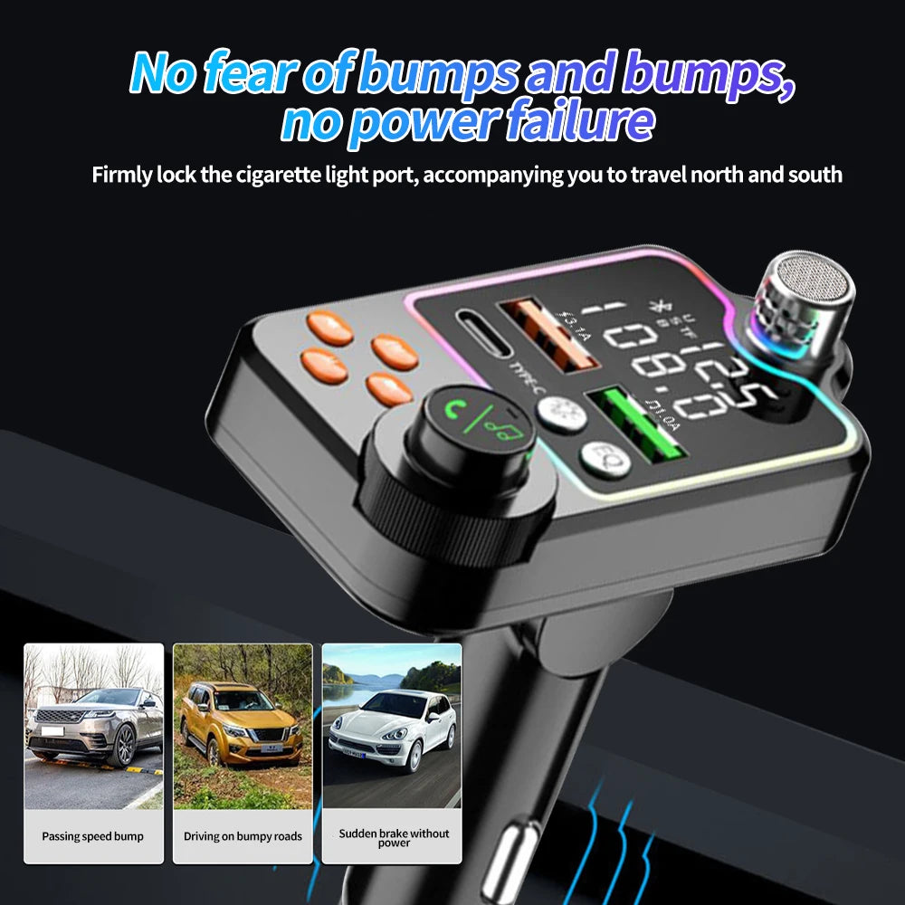 Bluetooth 5.0 Car FM Transmitter Dual USB Car Charger PD Type-C Fast Charging Wireless Handsfree Call Audio Receiver MP3 Player