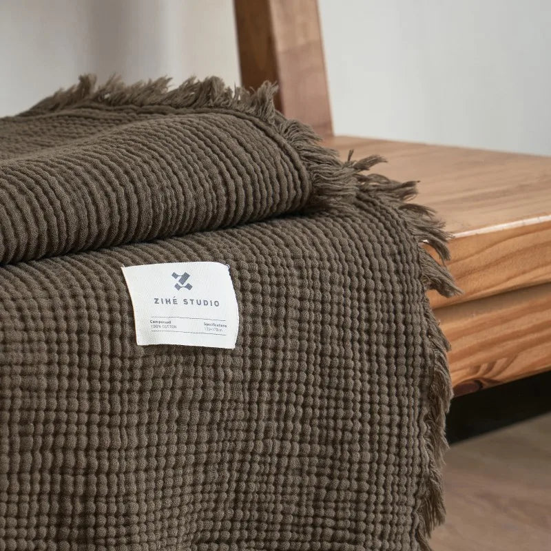 Maillard Cotton Blankets Four Layers Of Gauze Sofa Cover Blanket With Tassel AB Side Office Nap Decorative Bed Muslin Blanket