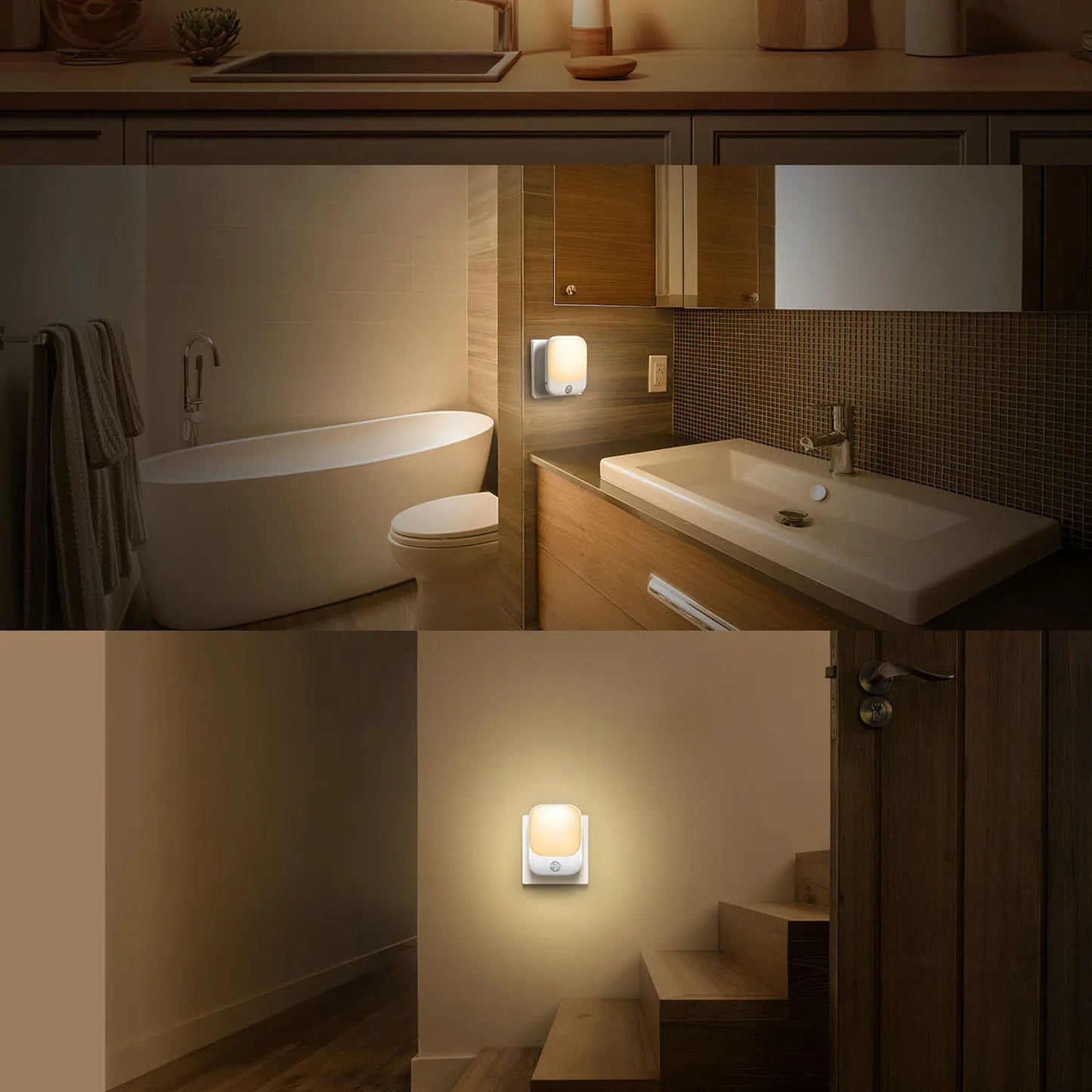 Smart LED Night Light with Sensor, Adjustable Brightness, Suitable for Bedroom, Bathroom, Corridor, Staircase, Kitchen - Plug-in