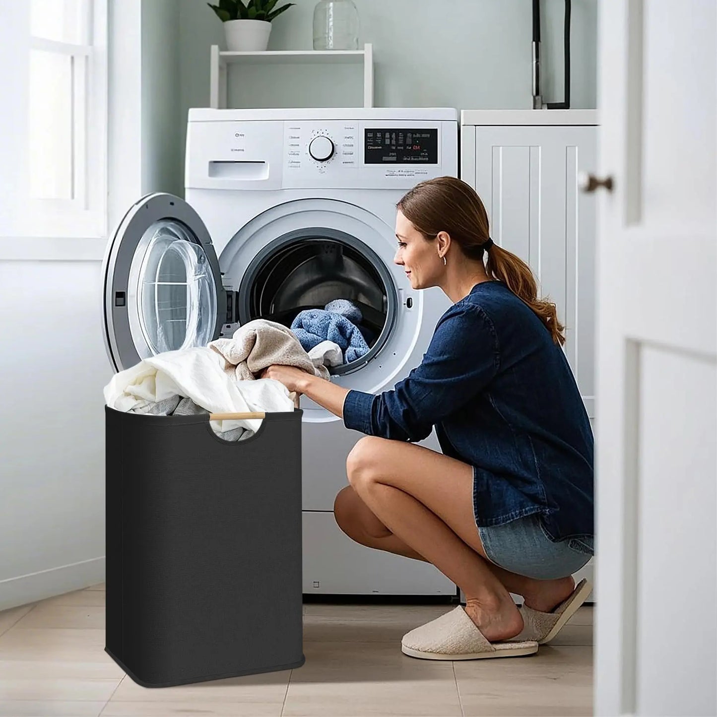 Extra-Large Laundry Hamper with Handles Freestanding Tall Dirty Clothes Basket for Bedroom Bathroom Dorm Laundry Baskets