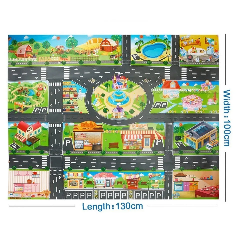Children Playmat Activity Surface Waterproof Map Kids Animal Road Toy Baby Dinosaur Road Portable Carpet Farm Road Non-Toxic Mat