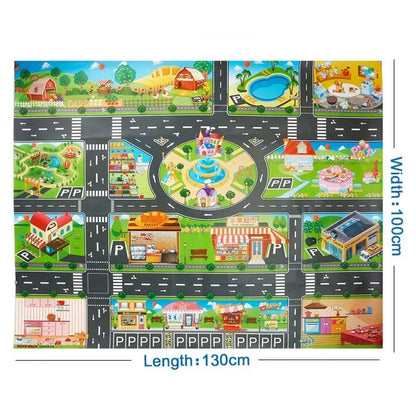 Children Playmat Activity Surface Waterproof Map Kids Animal Road Toy Baby Dinosaur Road Portable Carpet Farm Road Non-Toxic Mat
