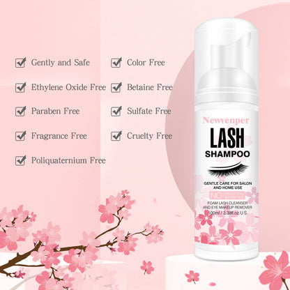 Lash Shampoo for Eyelash 100ML + Brush & Mascara Wand Eyelid Foaming Cleansing, Extension Cleanser Remover,Makeup Remover