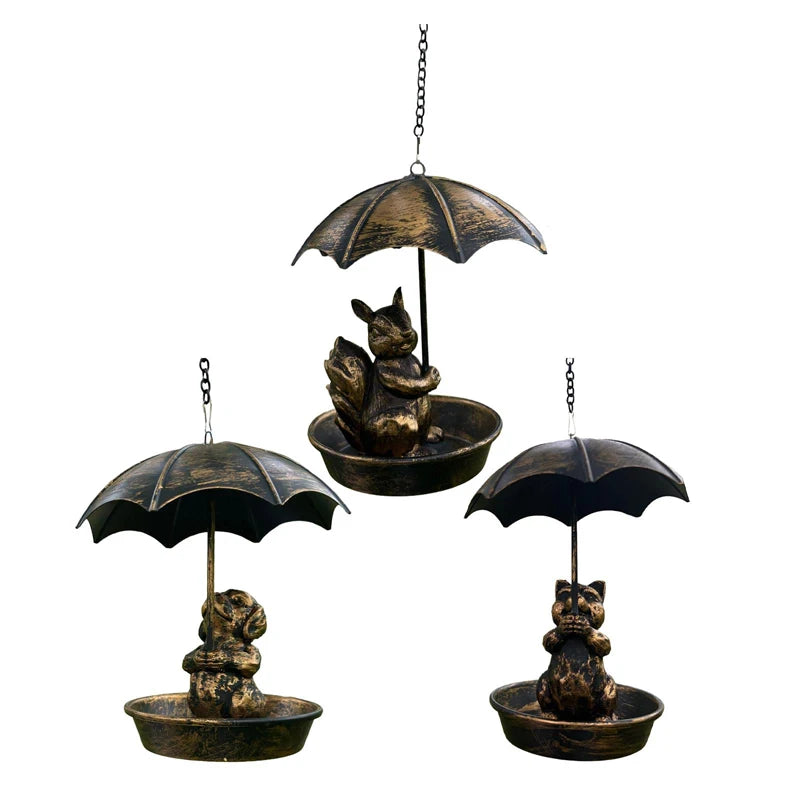 Bird Feeder Water Feeding Tray Umbrella Roof Sturdy Iron Birds Water Station Birdbath for Starlings Bluebirds Yard Gift Trees