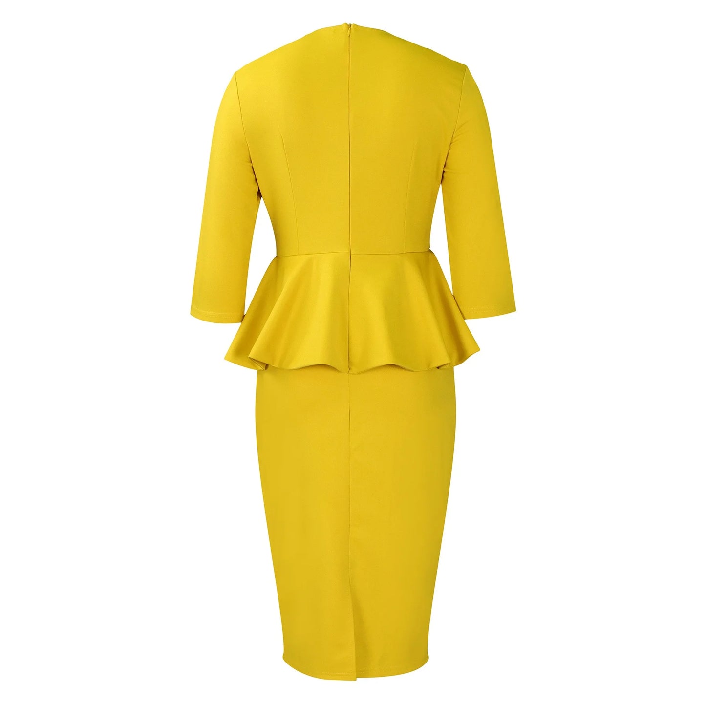 Elegant Office Dresses for Woman O Neck Full Sleeve Sheath Ruffles Package Hips Mid Calf Professional Business Work Dress Midi