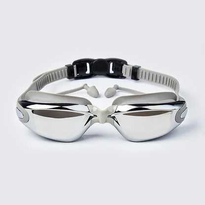 Professional Swimming Goggles Swimming Glasses with Earplugs Nose Clip Electroplate Waterproof Silicone Unisex Swimming Goggles