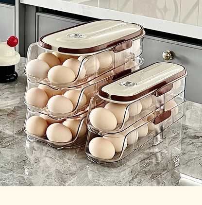 Smart Egg Storage Box - Slide-Out Drawer & Gravity Roller Design with Hidden Handle, Stackable Fridge Organizer for Side Door