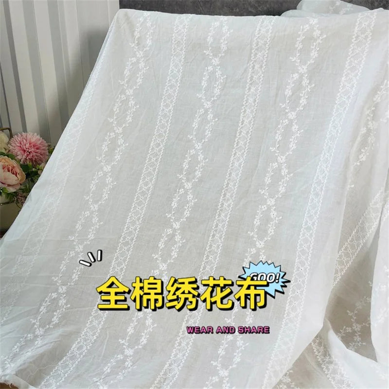 2YardsX 125cm width Cotton Lace Embroidery Fabric Cotton Embroidery Clothing Shirt Dress Pure Cotton Hollow Embroidery Fabric
