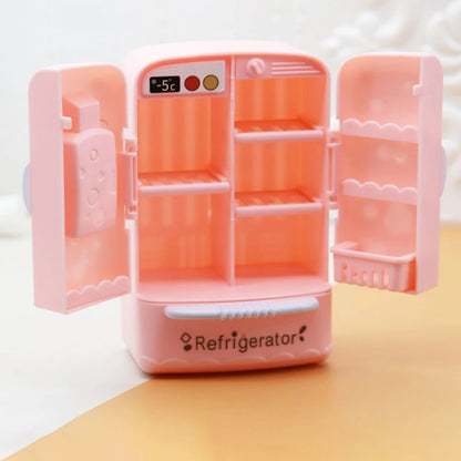 Cute Simulation Microfilm Furniture Double Door Refrigerator 1:12 Dollhouse Kitchen Model Decorations For Girl Birthday Gifts