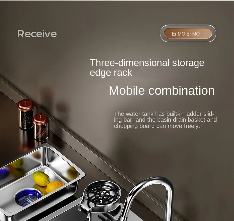 Nano 304 Stainless Steel Sink Waterfall Large Single Slot Kitchen Sink Vegetable Sink Stainless Steel Sink Household Sink