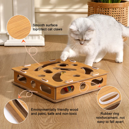 Interactive Cat Toy Puzzle Box Wooden Treat Maze Play For Toy Box Fun Interactive Cat Toy Hide and Seek Cat Agility Toys