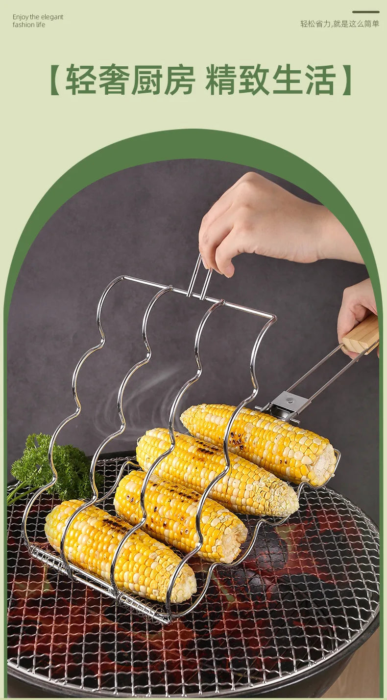 2025 New Foldable outdoor BBQ corn grill with multifunctional corn mesh clip and portable corn grill clip