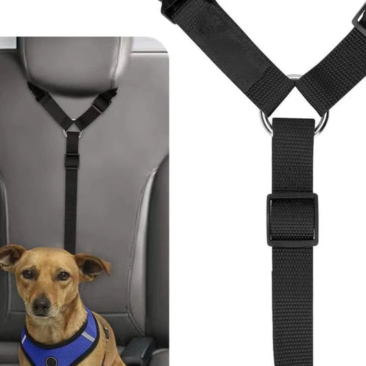 Solid Color Two-in-one Pet Car Seat Belt Nylon Lead Leash Backseat Safety Belt Adjustable Dogs Harness Collar Pet Accessories