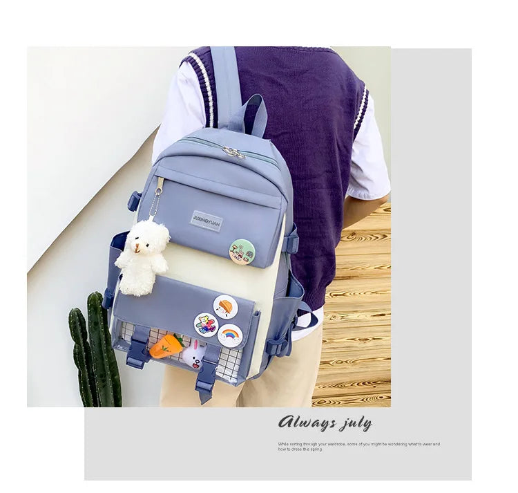 New Large-Capacity Primary School Junior High School Students Shoulders Backpack High School Five Sets of Multi-Compartment Fash