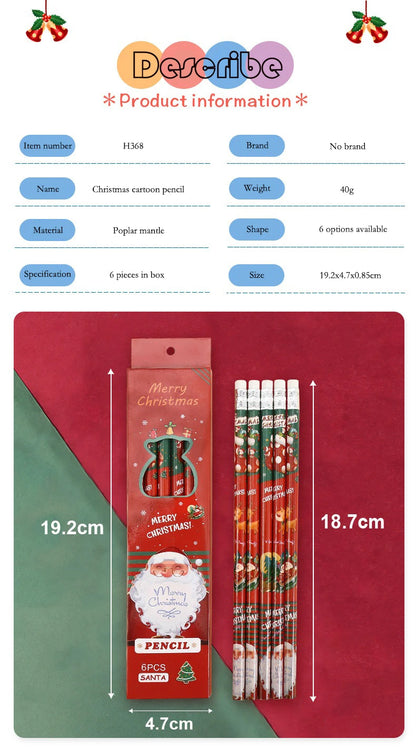 Christmas gift cartoon cute 6 HB pencil set with eraser box office cultural and educational supplies