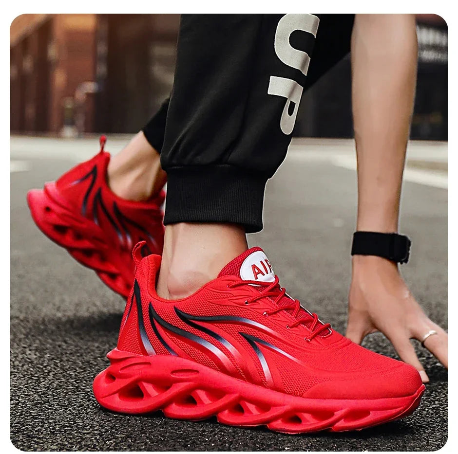 Stylish Running Shoes Men's Flame Printed Sneakers Knitted Sneakers Blade Cushioned Jogging Sneakers Lightweight Tenis Masculino