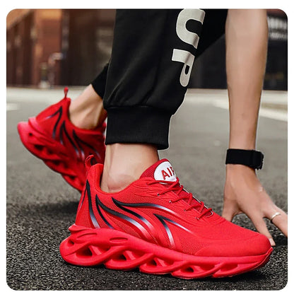 Stylish Running Shoes Men's Flame Printed Sneakers Knitted Sneakers Blade Cushioned Jogging Sneakers Lightweight Tenis Masculino
