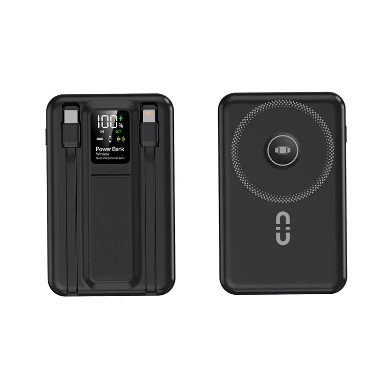 New Portable Magnetic Wireless Power Bank with Built-in Wires, Mini Stand and Fast Charging  External battery for iPhone 16