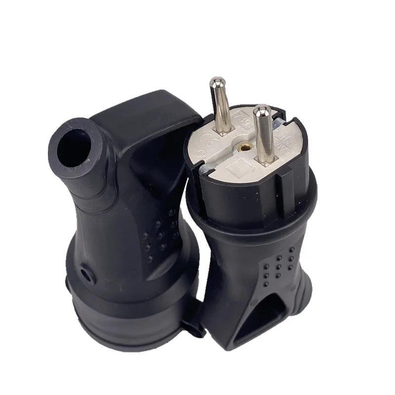 EU Rubber Waterproof Socket Plug Electrial Grounded European Connector With Cover IP54 For DIY Power Cable Cord 16A 250V