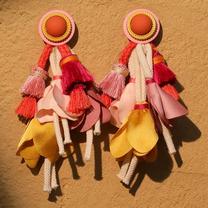 Bohemian Earrings Long Tassels&Flower Exaggerated Earrings Handmade For Women Wedding Party Jewelry