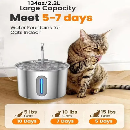 2.2L Automatic Cat Water Fountain With Faucet USB Stainless Steel Filter Silent Water Pump Cat And Dog Water Fountain Supplies