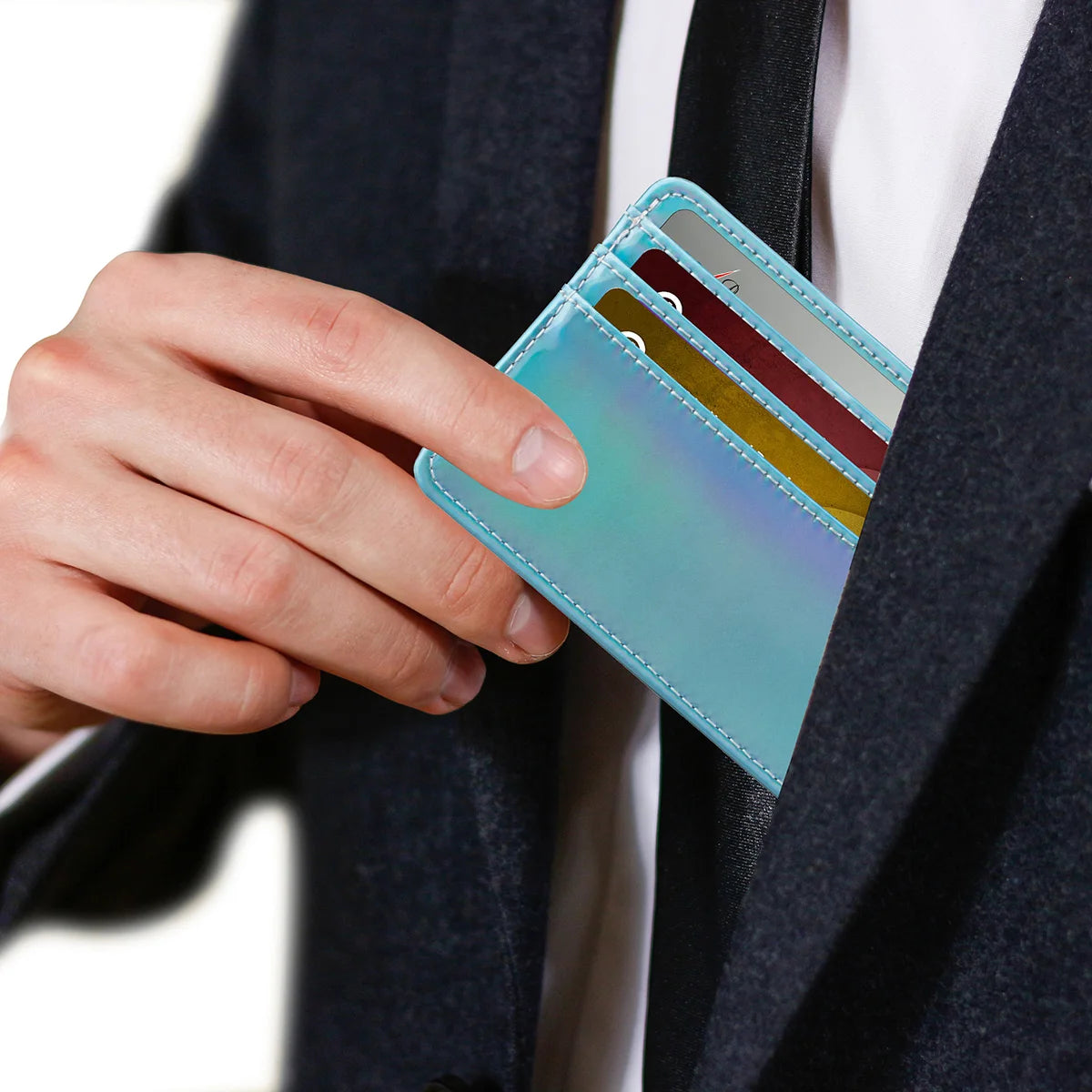 RFID Blocking Credit Card Holder Wallet for Women Men, Slim Minimalist Front Pocket Wallet with Laser Colors