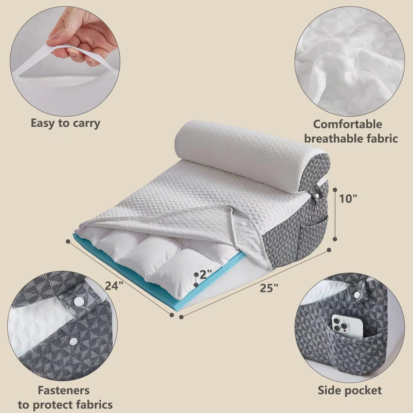 Orthopedic Wedge Shaped Pillow Air Layer Memory Foam Triangle Cushion for Post Surgery Body Support Acid Reflux Snoring