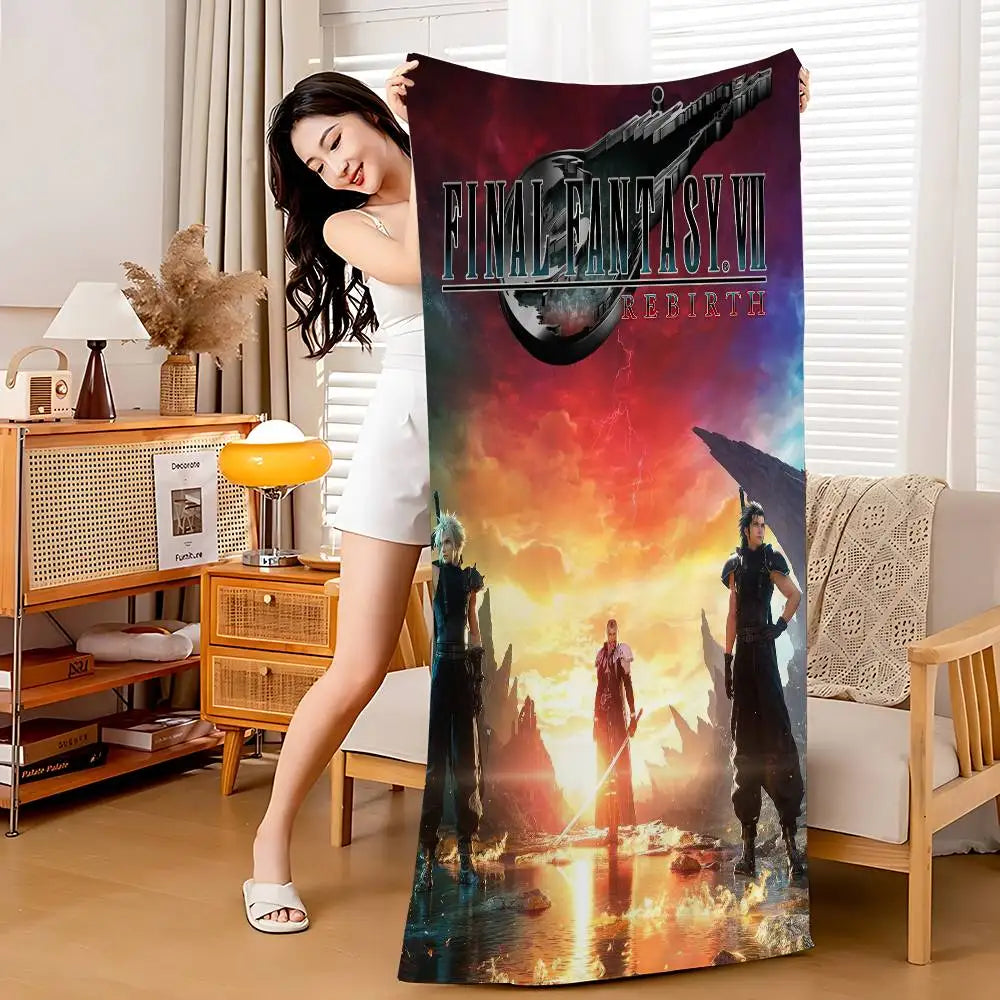Video Games Final F-Fantasy Cartoon Beach Towel Cute Kawaii Room Decor Bath Girls Children Hand Towels For Bathroom Shower
