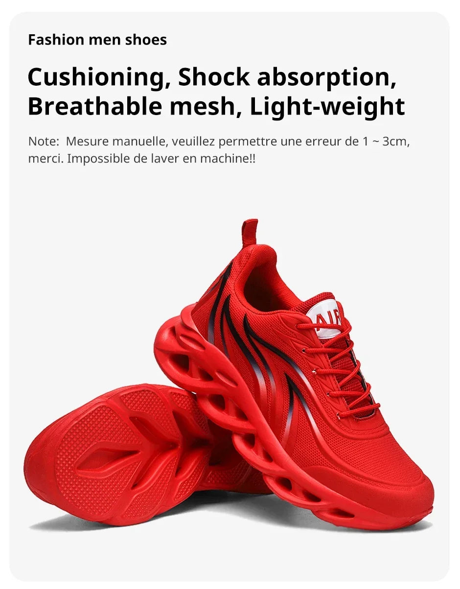 Stylish Running Shoes Men's Flame Printed Sneakers Knitted Sneakers Blade Cushioned Jogging Sneakers Lightweight Tenis Masculino
