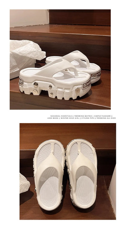 Woman flip flops Punk Design Shoes 2025 trend Casual Platform Sandals non-slip Outdoor slippers Unique features Flat Slides