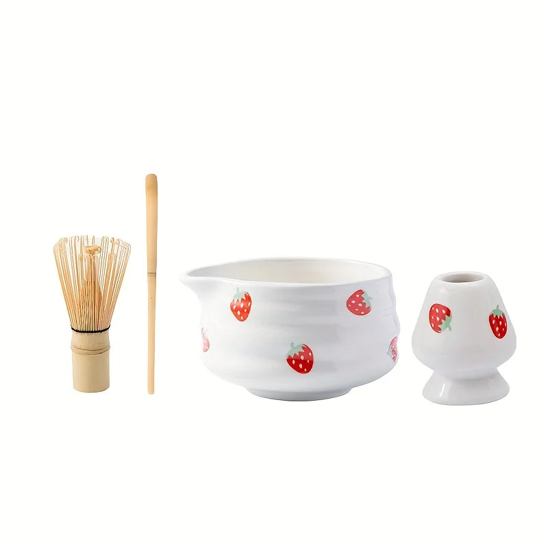 1/3/4/5pcs cute strawberry mouth matcha bowl and matcha whisk set, Japanese fresh matcha tool set and matcha bowl