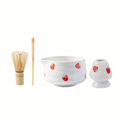 1/3/4/5pcs cute strawberry mouth matcha bowl and matcha whisk set, Japanese fresh matcha tool set and matcha bowl