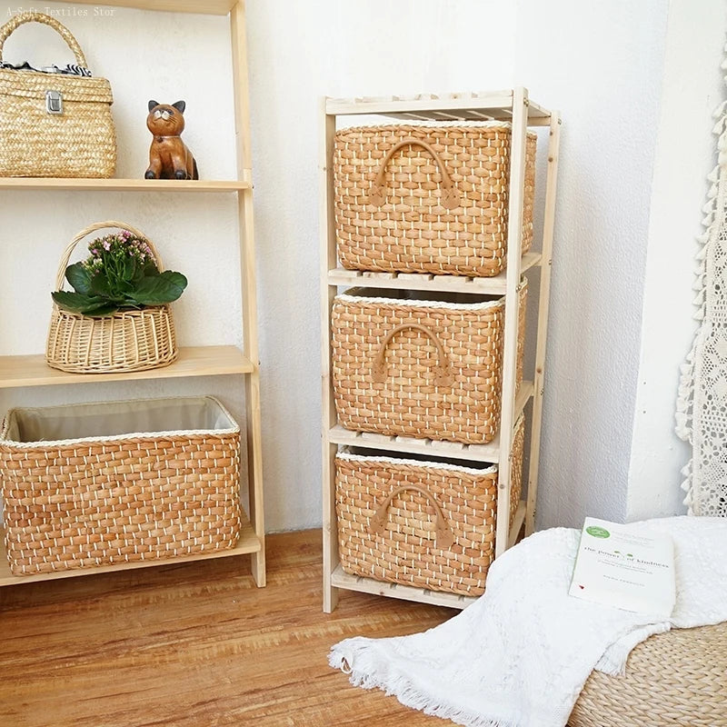 Hand-woven Storage Basket Household Laundry Baskets Outdoor Picnic Boxes Portable Toy Clothes Organizer Bedroom Desktop Decor
