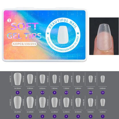 420pcs/box Frosted Version False Nails Press On Acrylic Nails Almond Mixed Size Short Style Ultra Thin Traceless Nail Tips