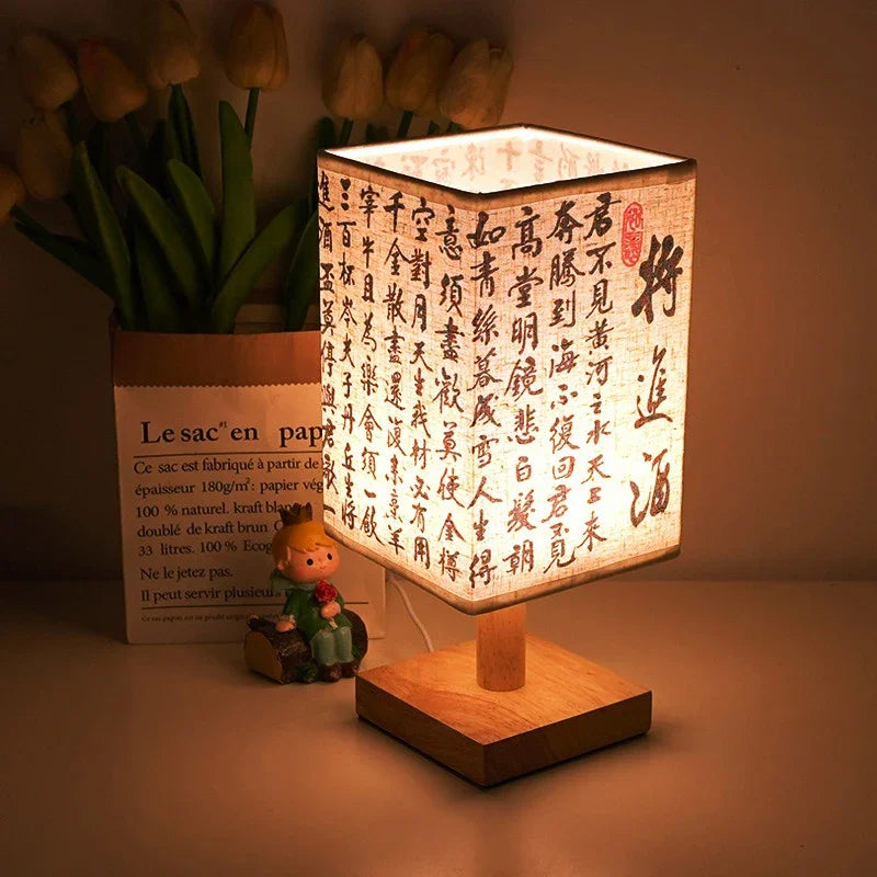 LED  Decoration Table Lamps Simple Chinese Style Dimmable Plug Night Light Fabric Lampshade Square Bedroom Bedside Desk Lights