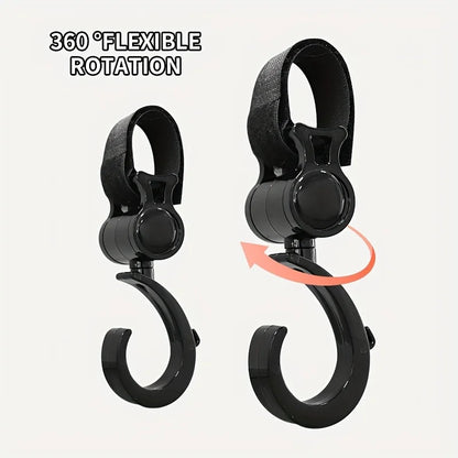 Rotating Stroller Hooks Durable ABS Black  Multi Purpose Shopping Bag Clips for Diaper Essentials Organization Gear Organization