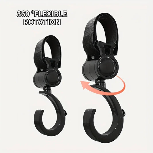 Rotating Stroller Hooks Durable ABS Black  Multi Purpose Shopping Bag Clips for Diaper Essentials Organization Gear Organization