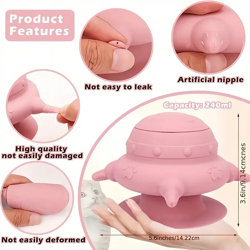 Kitten Puppy Nursing Silicone Milk Sucking Bowl Simulated Bottle Feeding Anti-Choking Anti-Spill Food-Grade Slow Feeder Bowl