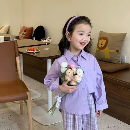 Baby Girl Boy Shirt Cotton Infant Toddler Child Loose Long Sleeve Blouses Solid Color Spring Autumn Summer Baby Clothes 1-10Y