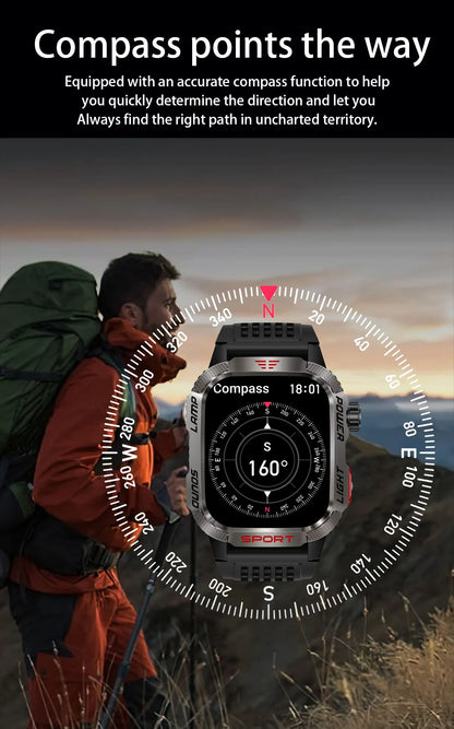 2024 New Durable Military Smart Watch Bluetooth Call Outdoor Sports Track Tracker Men's and Women's Smartwatches LED Flashlight