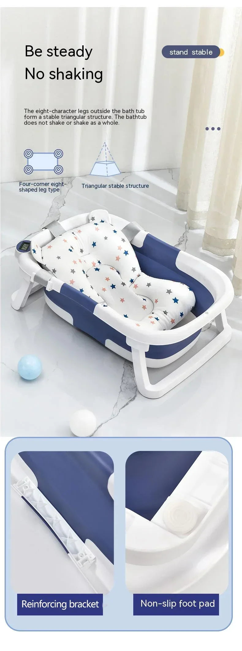 Portable Baby Bath Foldable Real-time Temperature Bathtub Suitable for Newborns 0-36 Months Baby Non-slip Bathtub