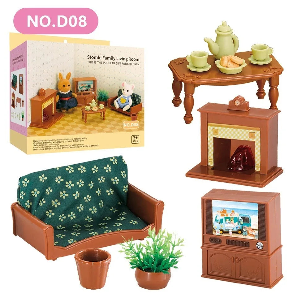 Dollhouse Furniture Set Doll house Bathroom/Kitchen/Fridge/Washing Machine Laundry Kids Doll House Miniature Pretend Play Toys