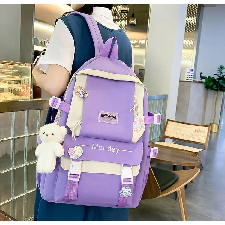 4 Set Korean High School Junior High School Elementary School Student Forest Style Versatile Backpack with Large Capacity Colors